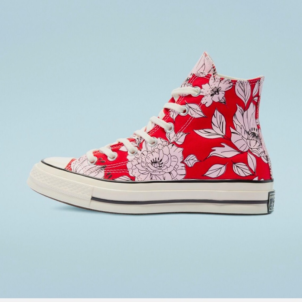 Converse Women's Floral High-Top Sneakers - Chuck 70 University High Red. Size 7